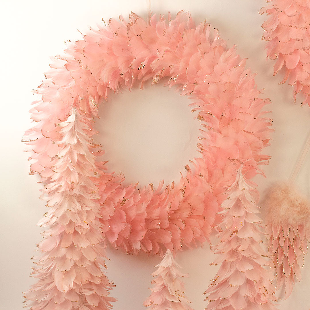 Feathered Pink Christmas Wreath