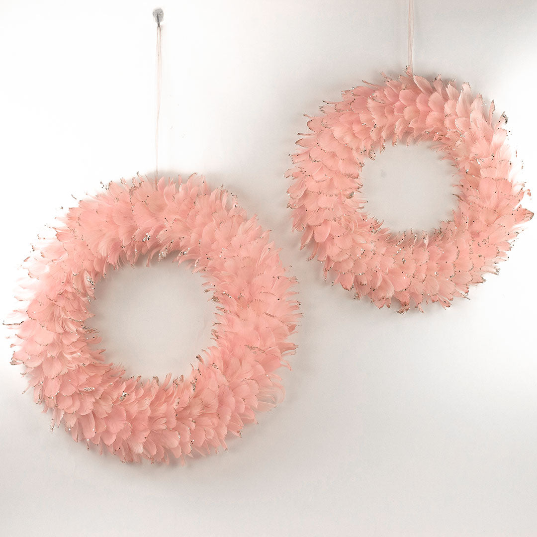 Feathered Pink Christmas Wreath