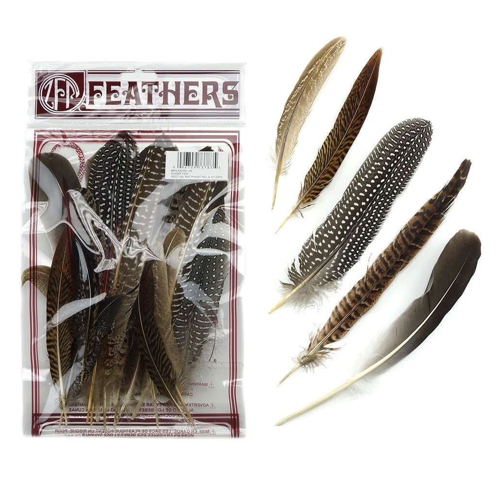 Assorted Guinea and Goose Rounds Quill & Pheasant Tails Natural - Feathers