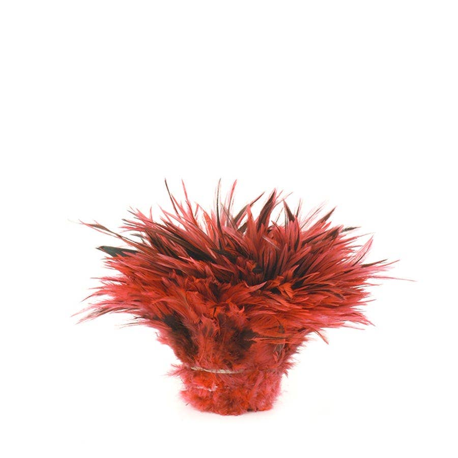 Badger Rooster Saddle Feathers Strung - 1/2 Yard (18’’ strip) 4-6’’ Rooster Feathers -Hot Orange - Feathers