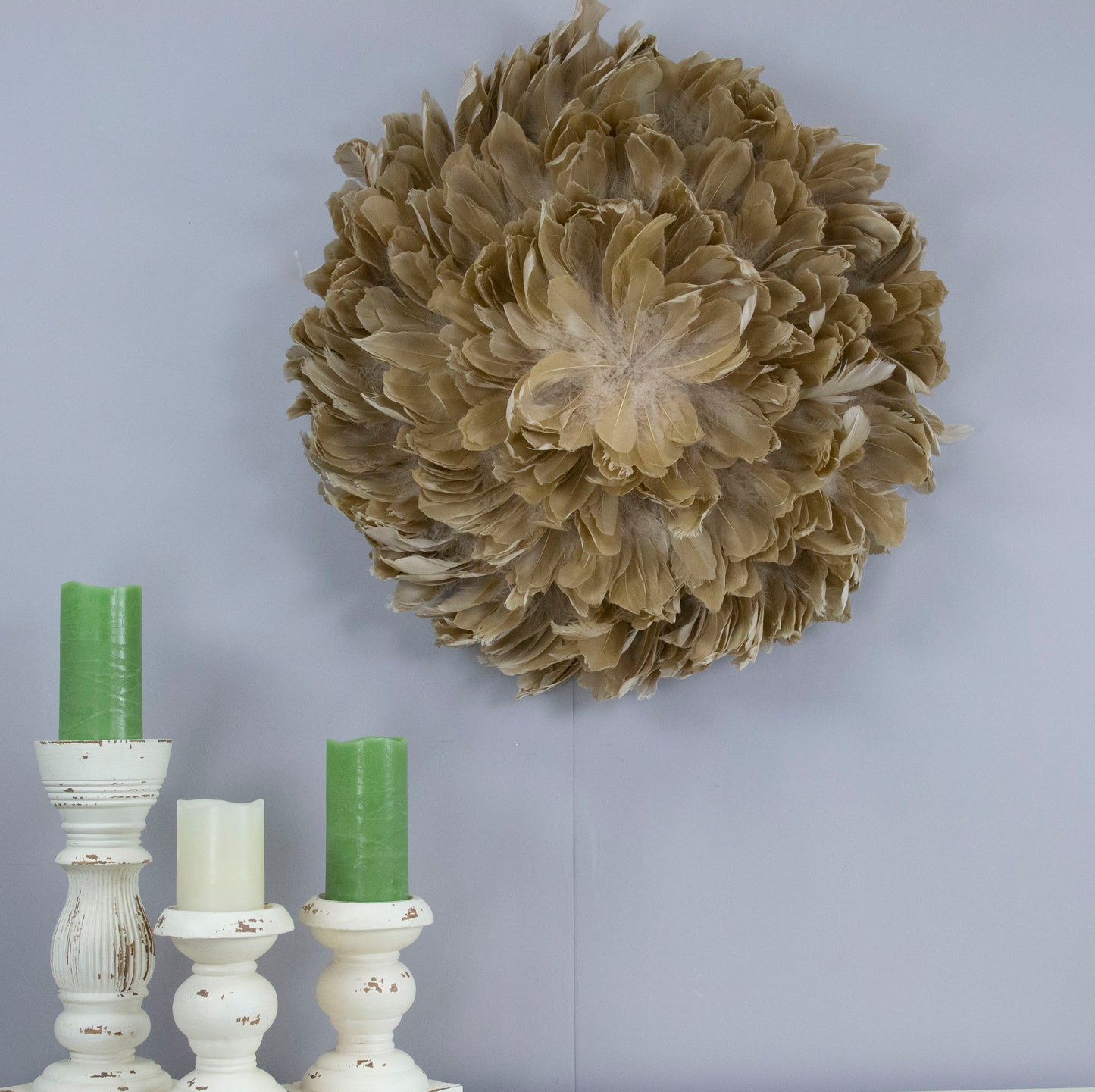 Juju Hat Nagoire Feather Wall Art 16 inch Wood Base 24-26 inch DIA --Beige