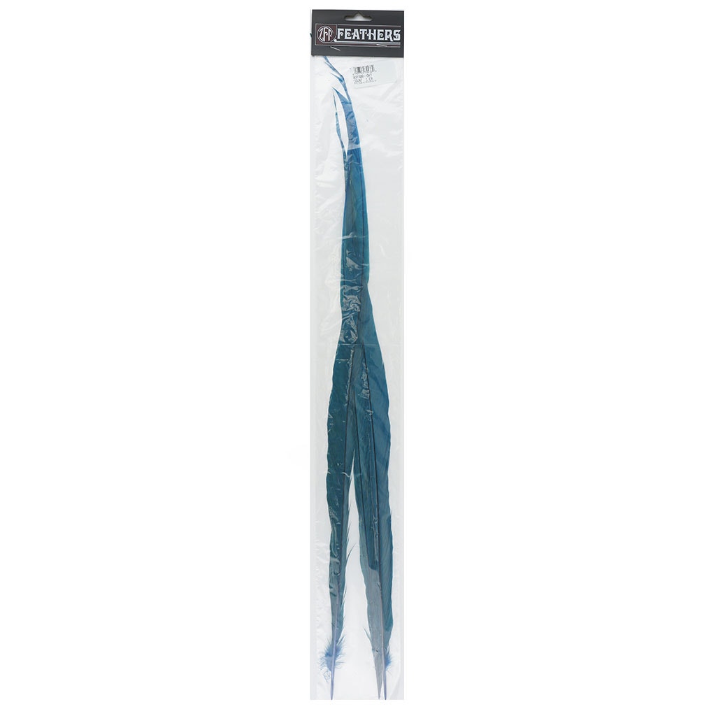 BGP30B Golden Pheasant Tails 25-30’’ Bleached & Dyed (3 Pieces Per Package) Dark Turquoise - Feathers