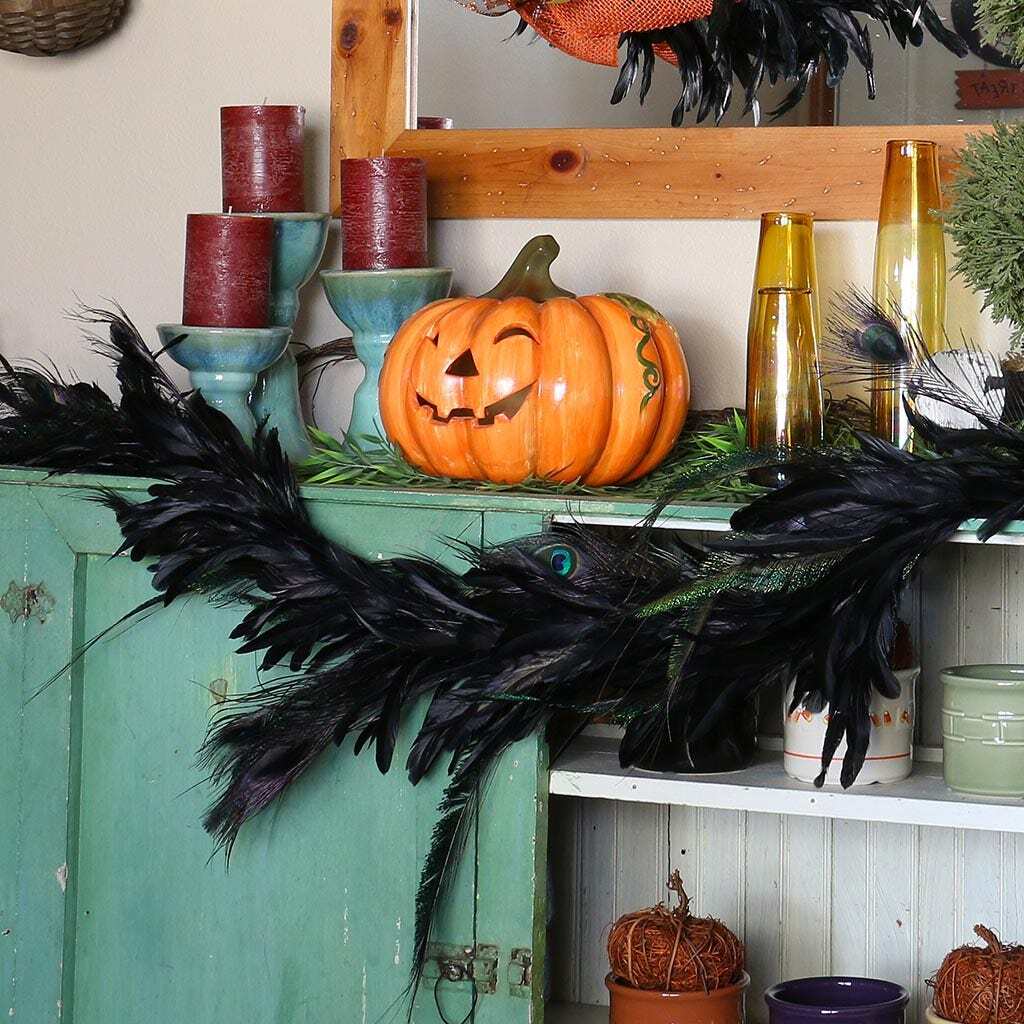 Black Schlappen and Natural Peacock Feather Garland - Feathers