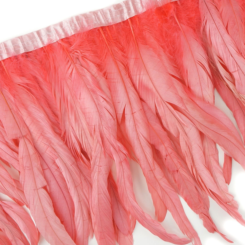 Bleach Dyed Coque Tail Fringe - 10-12’’ - Coral - Feathers