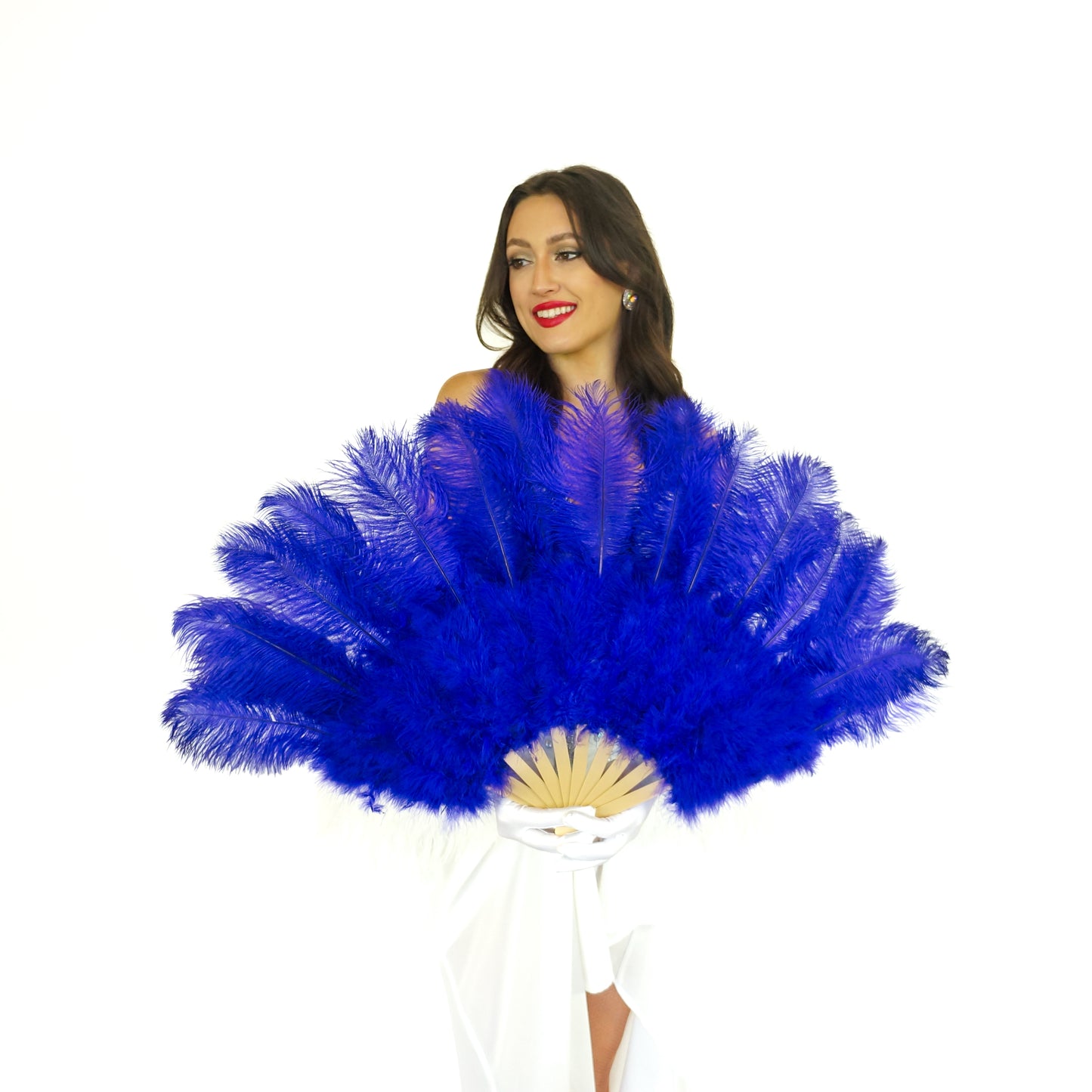 Royal Blue Ostrich Feather Fan - 20 x36"