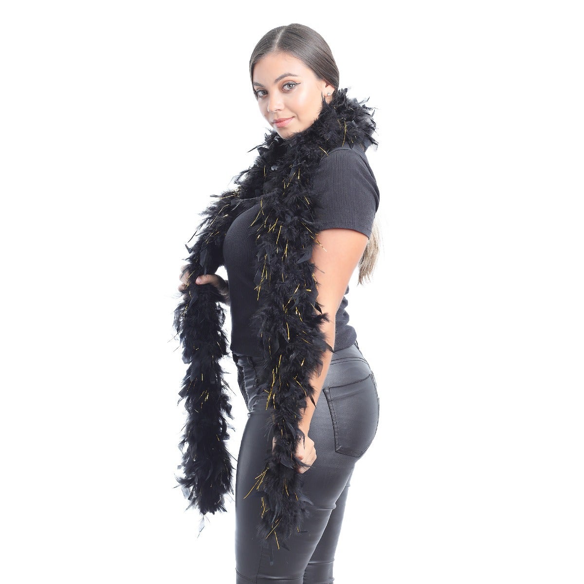 Chandelle Feather Boa - Medium Weight - Black/Gold Lurex - Chandelle Boa