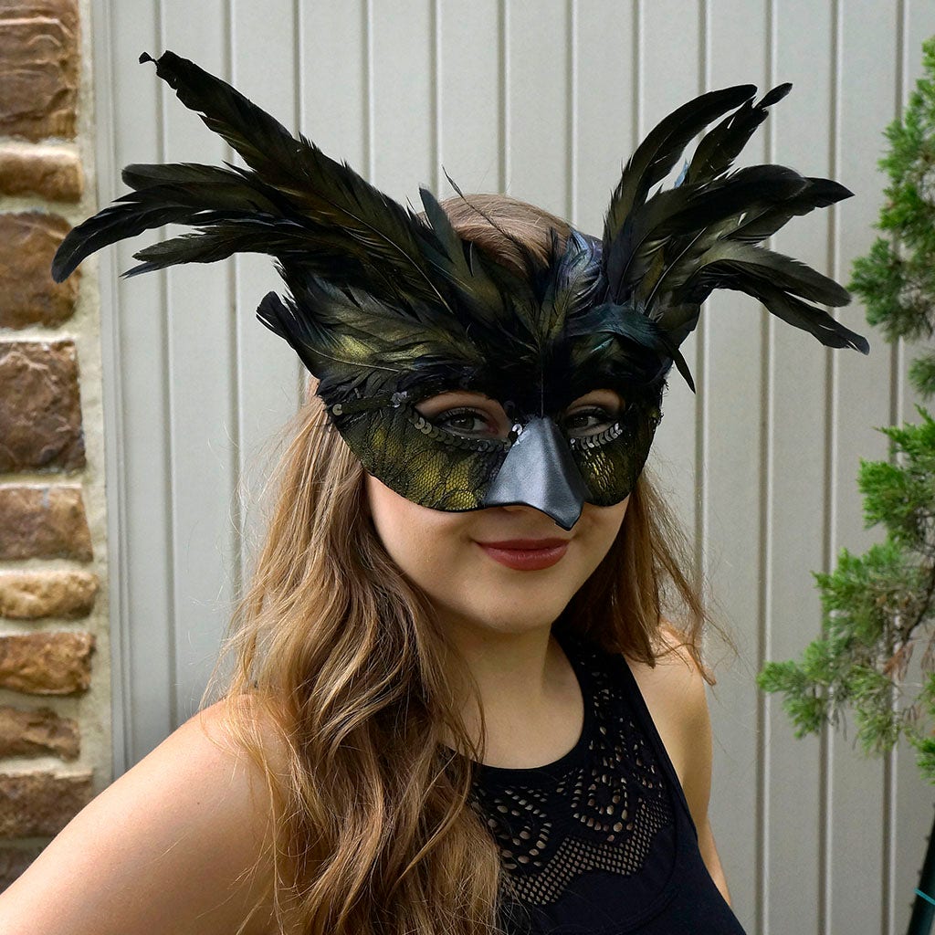 Custom Black and Gold Feather Evil Fairy Masquerade Mask - Dark Fey Costume Accessory - Feathers