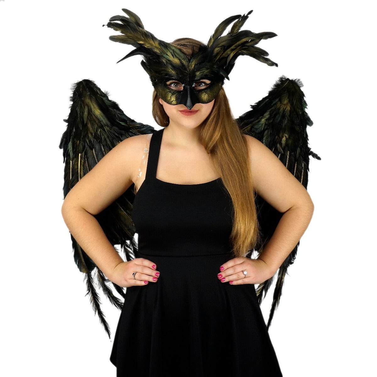 Custom Black and Gold Feather Evil Fairy Feather Wings - Raven Costume Accessory - Feathers