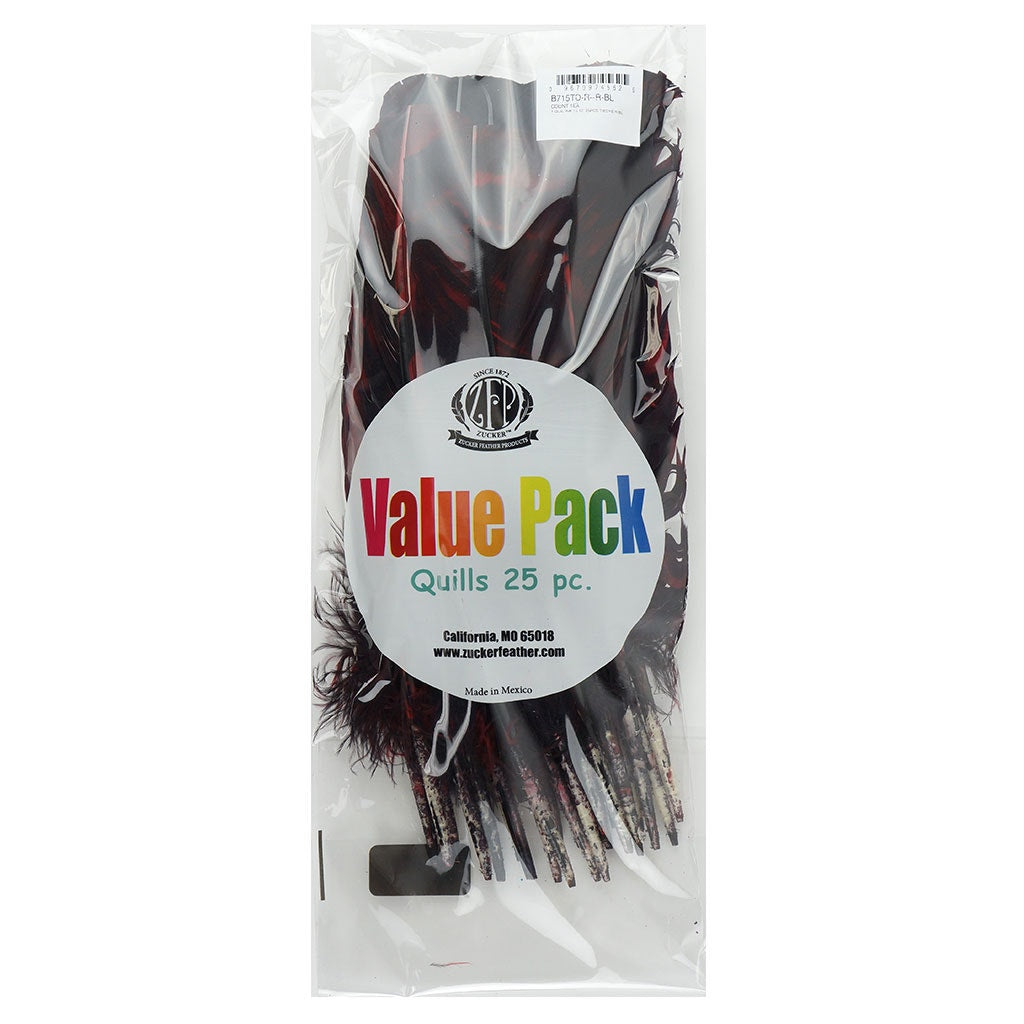 Custom Tie-Dyed Turkey Feathers Quill Right Wing - Red And Black - Feathers