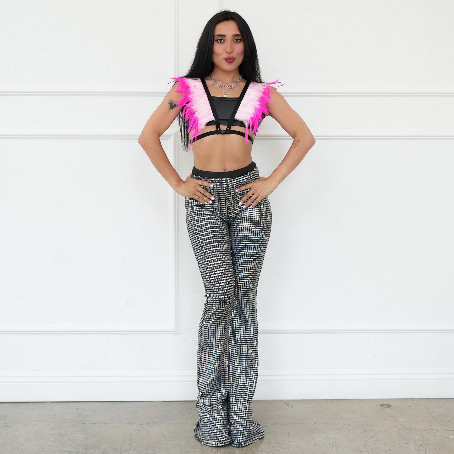 Dakota Feathers Down Harness - Striped Candy Pink/Shocking Pink