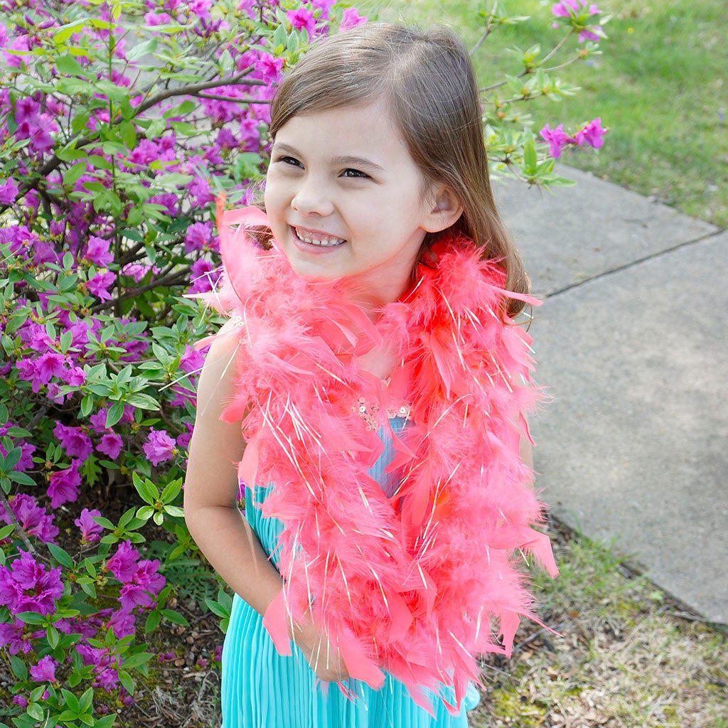 Dress Up Feather Boa for Little Girls - Coral/Opal Lurex - Chandelle Boa