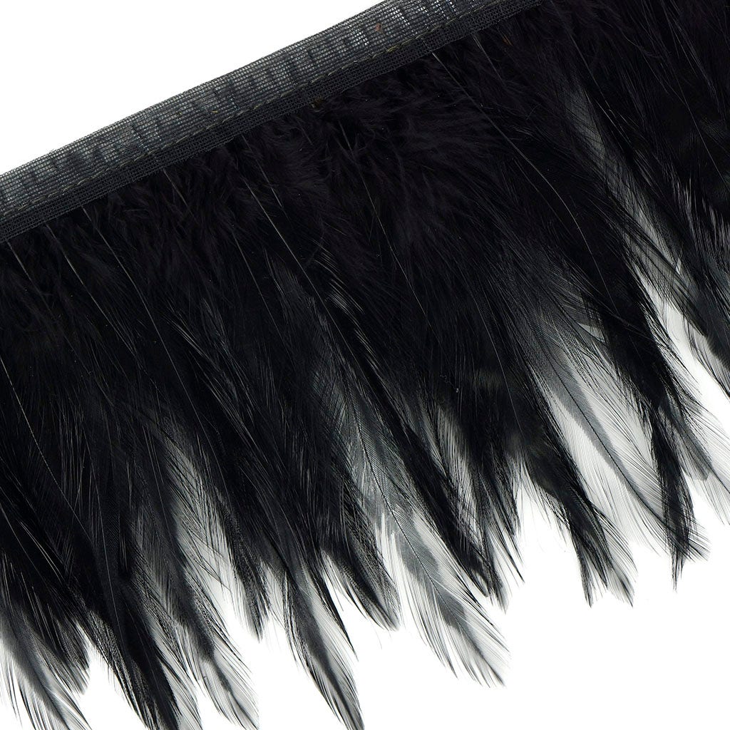 Dyed Hackle Feather Fringe Black - Feathers