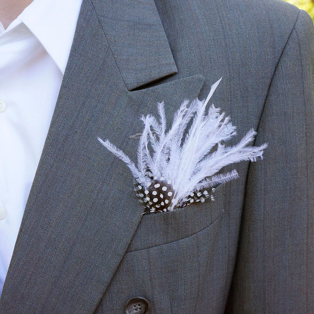 Feather Floral Pick w/Ostrich - Guinea -Biot - White/Natural - Feathers