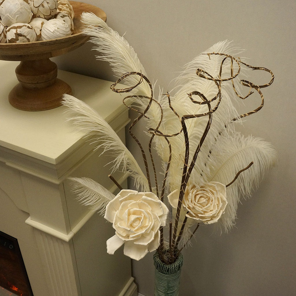 Feather Ostrich Spray on Stem Ivory - Feathers