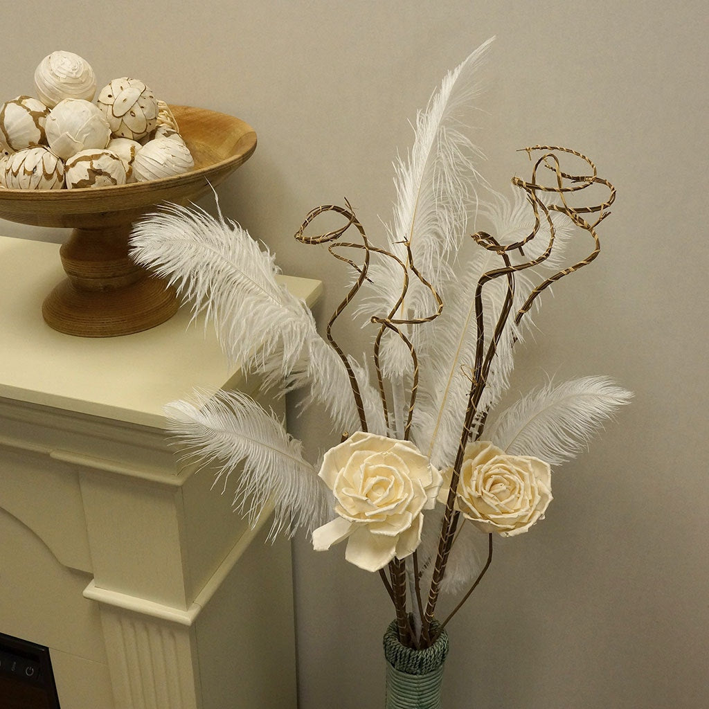 Feather Ostrich Spray on Stem White - Feathers