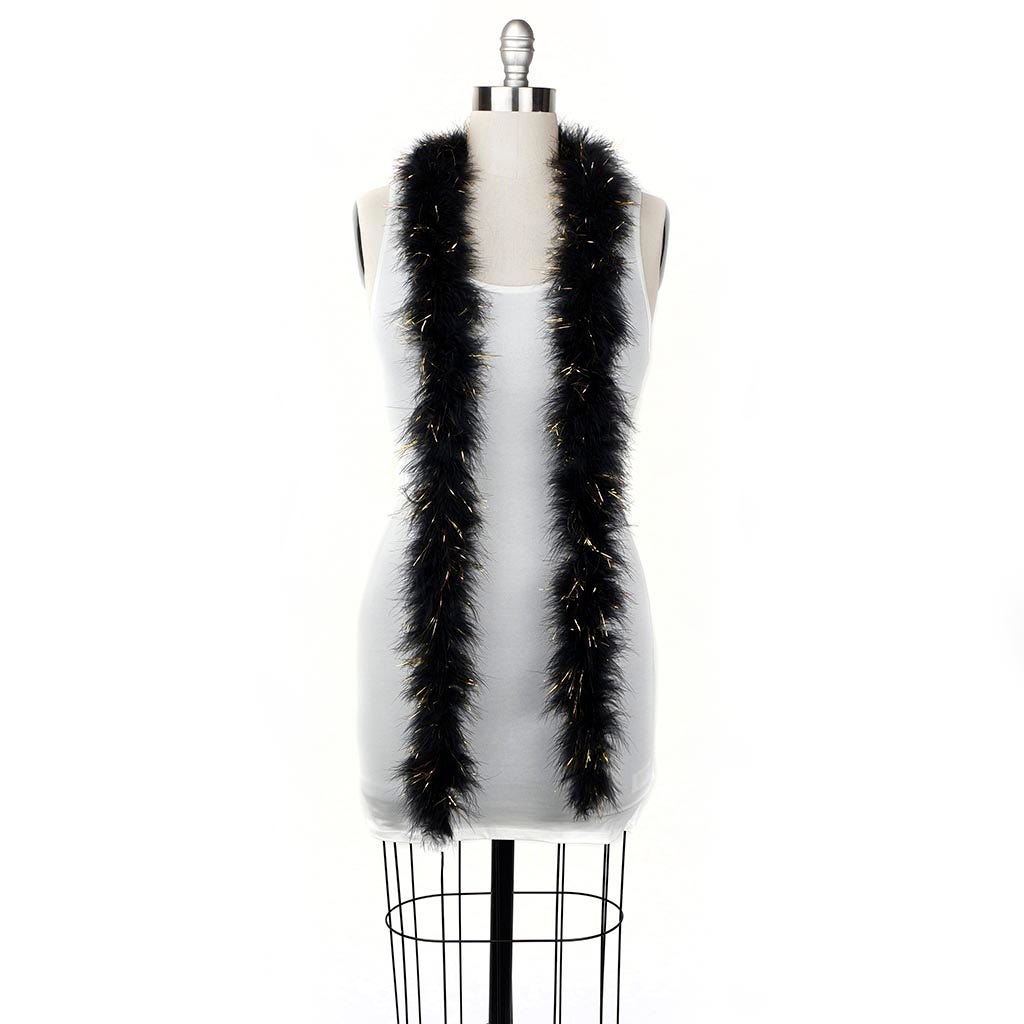Full Marabou Feather Boa with Lurex - Black/Gold Lurex - Marabou Boa