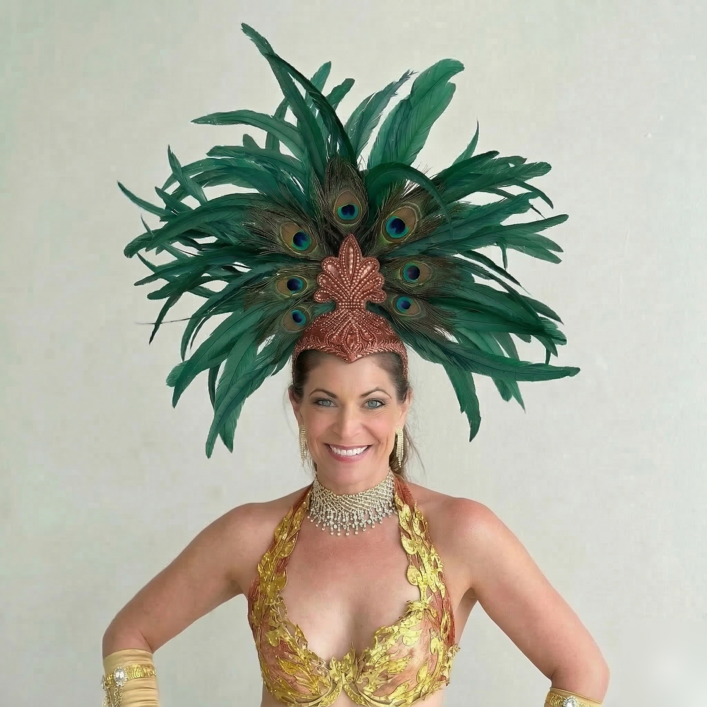 Zizi Kelly Coque and Natural Peacock Feather Showgirl Headpiece