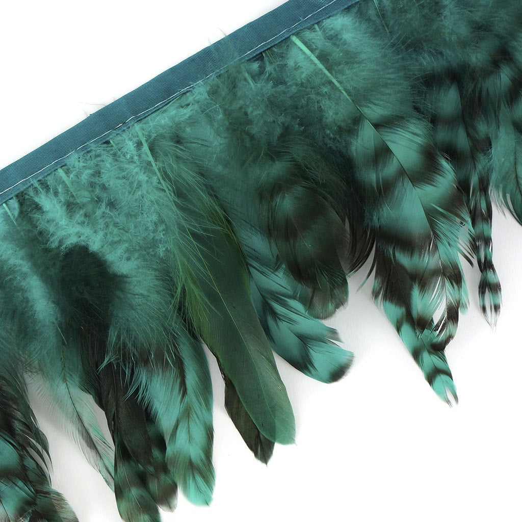 Grey Striped Schlappen Fringe Dyed Aquamarine - Feathers