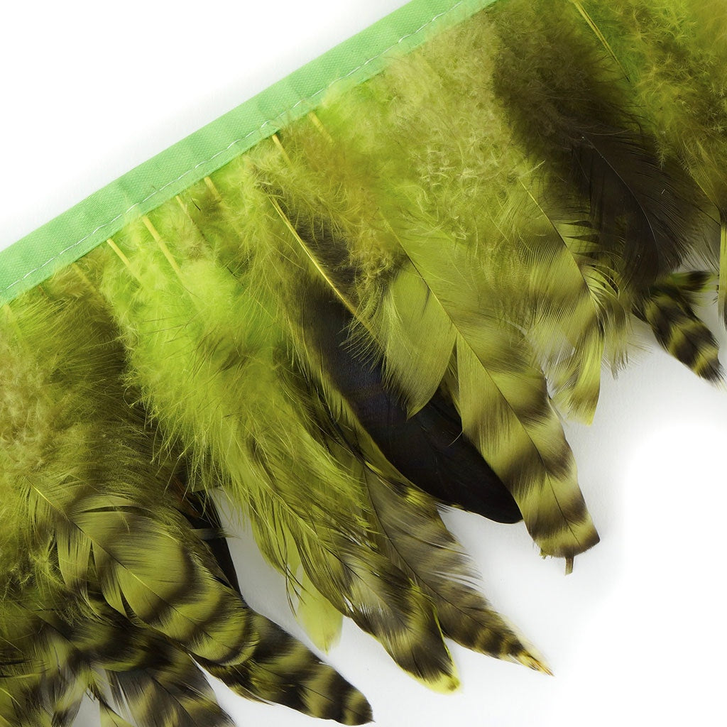 Grey Striped Schlappen Fringe Dyed Lime - Feathers