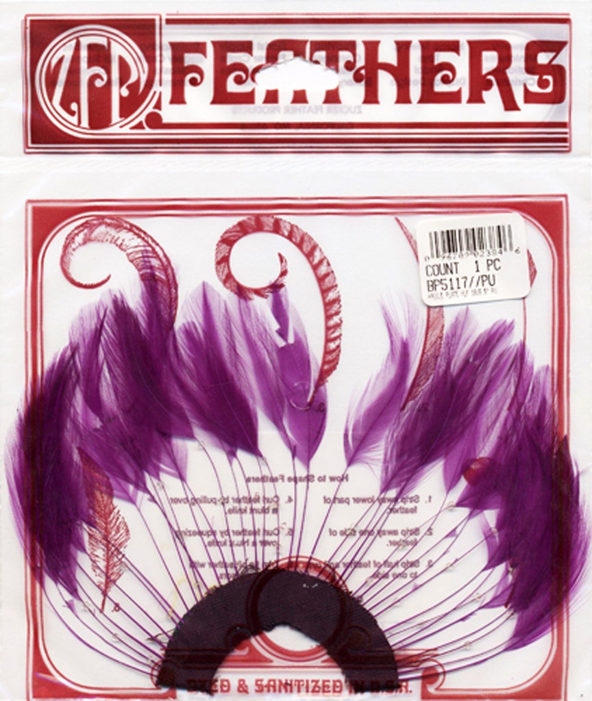 Hackle Plate Trims with Beads - Purple - Feathers