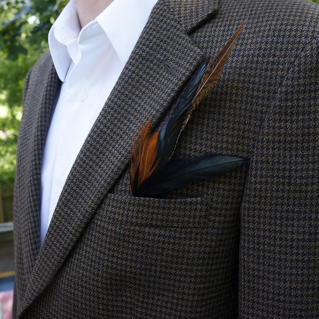 Hat Feather Trim With Golden Pheasant - Black Natural - Feathers