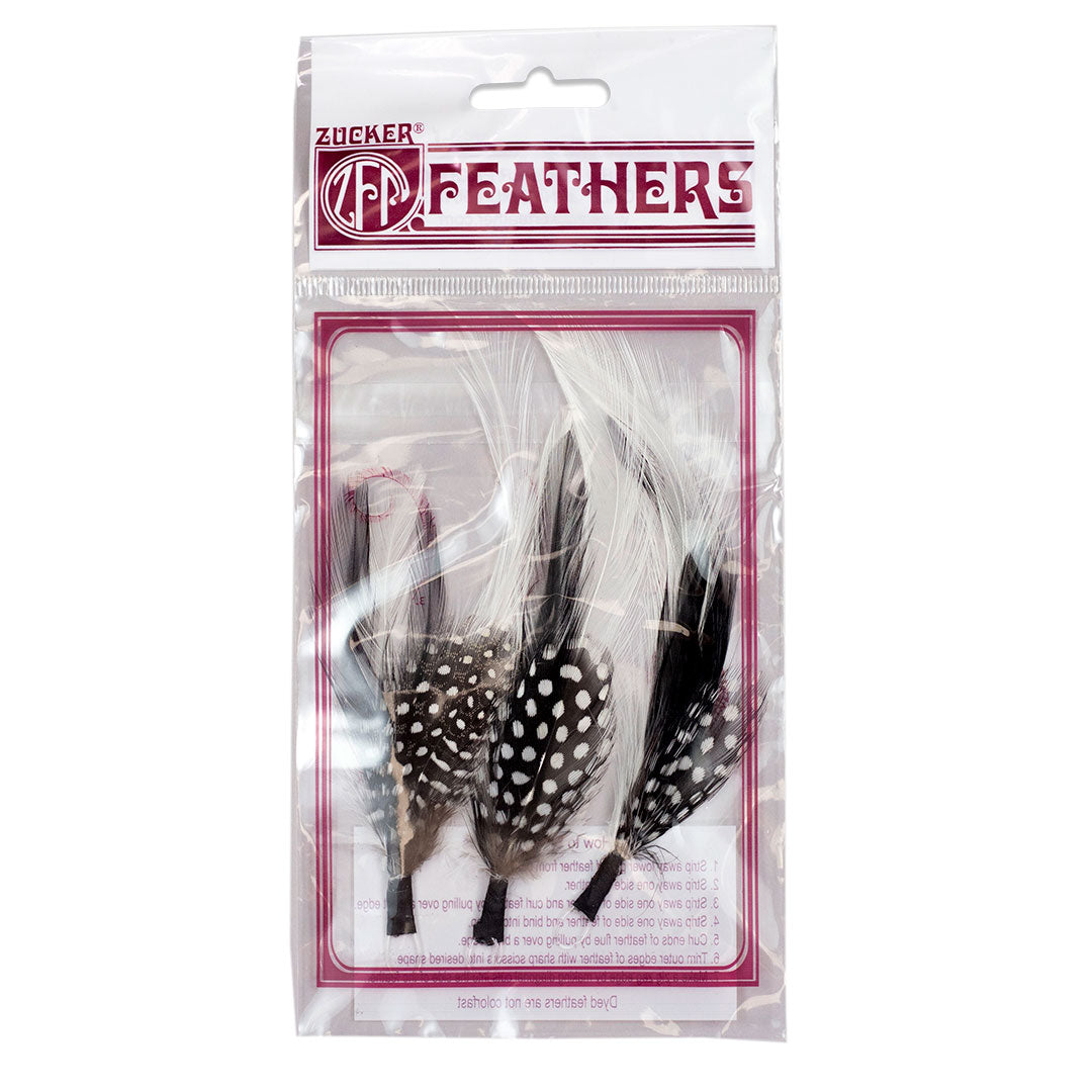 Hat Feathers - 3pc Black and White Polka Dot Feather Picks - Feather Picks