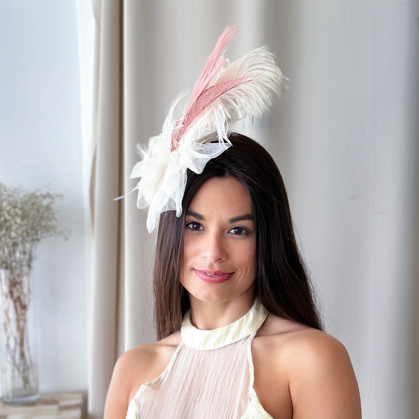 Clara Rose Gold and Ivory Ostrich Feather Fascinator