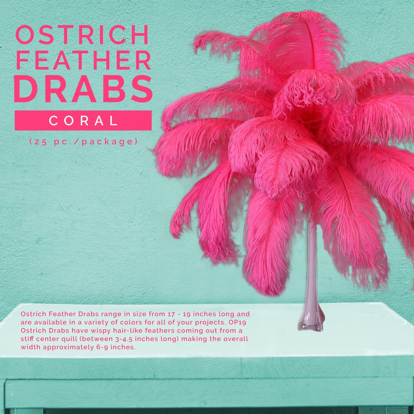 Large Ostrich Feathers - 17’’ + Drabs - Coral - Ostrich Feathers