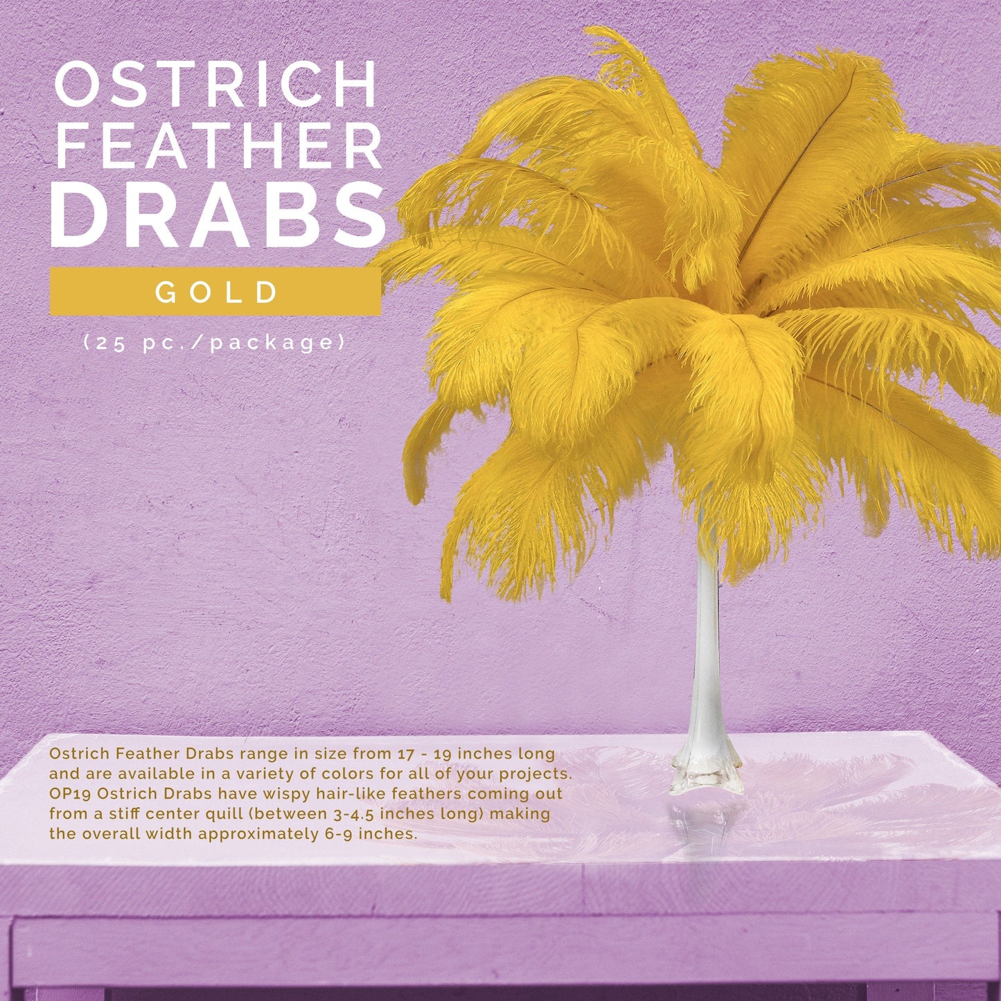 Large Ostrich Feathers - 17’’ + Drabs - Gold - Ostrich Feathers