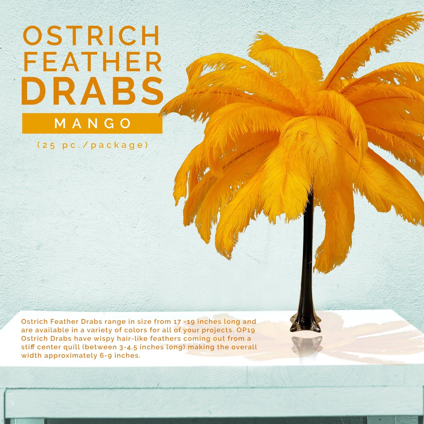 Large Ostrich Feathers - 17’’ + Drabs - Mango - Ostrich Feathers