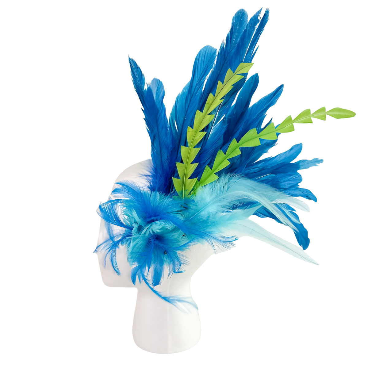 Dark Turquoise & Lime Large Tropical Feather Flower Clip