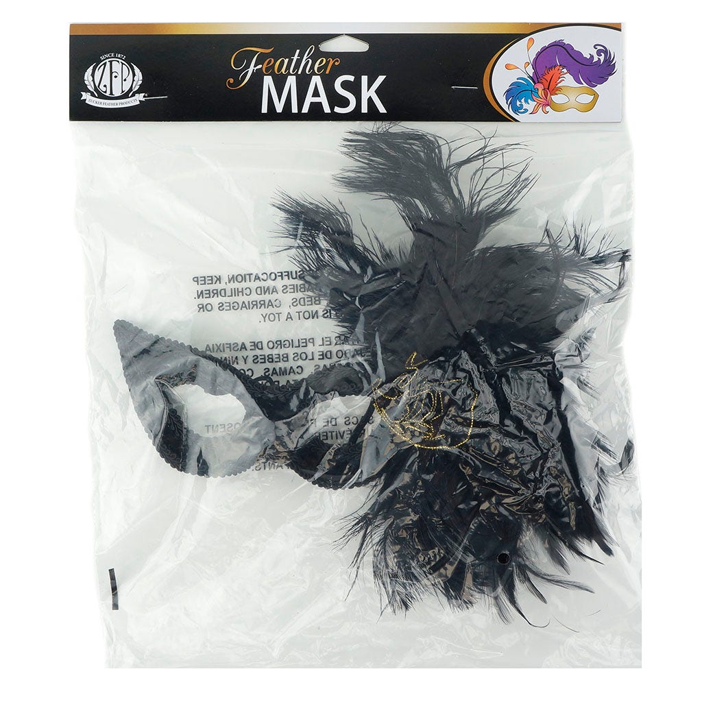 Midnight Velvet Mask w/Ostrich Feathers BL - Feathers