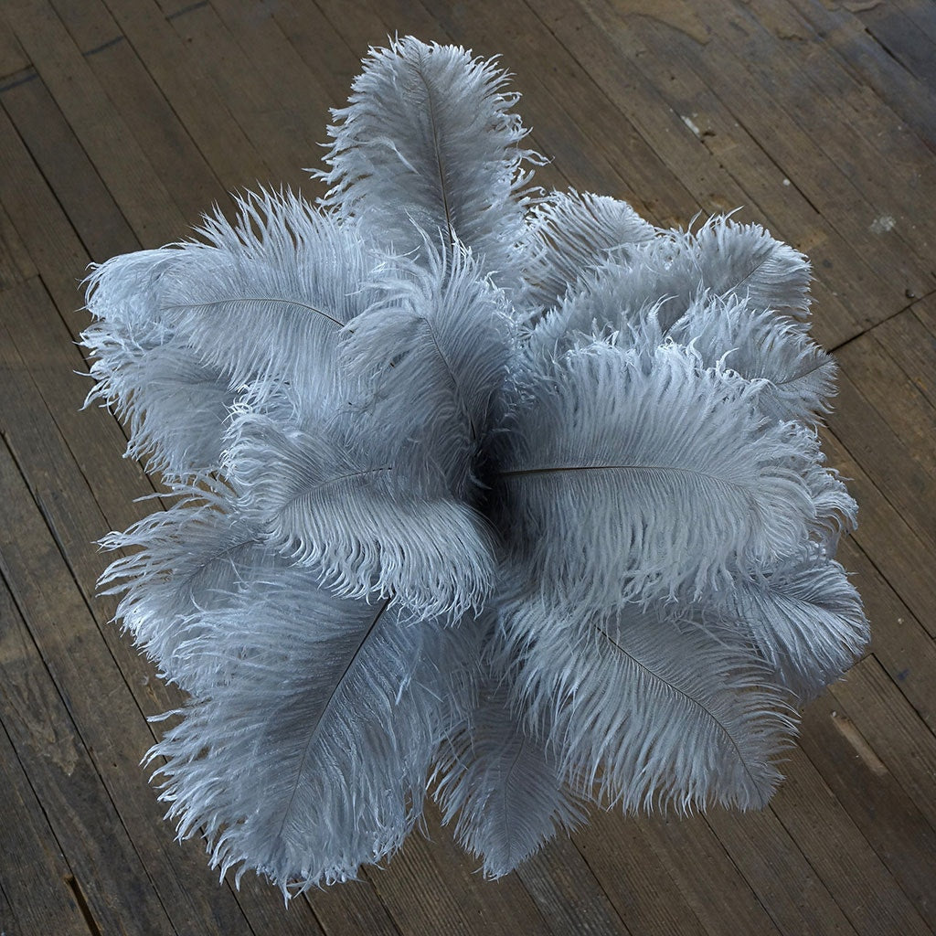 Ostrich Eiffel Tower Centerpiece Silver w/Clear Vase - Feathers