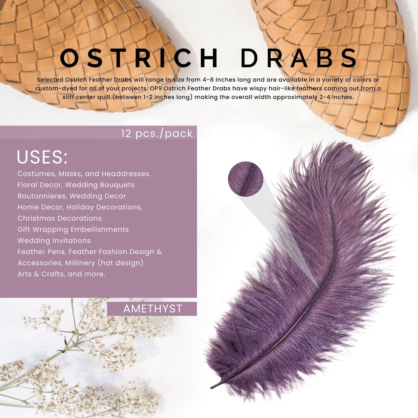 Ostrich Feathers 4-8’’ Drabs - Amethyst - Ostrich Feathers