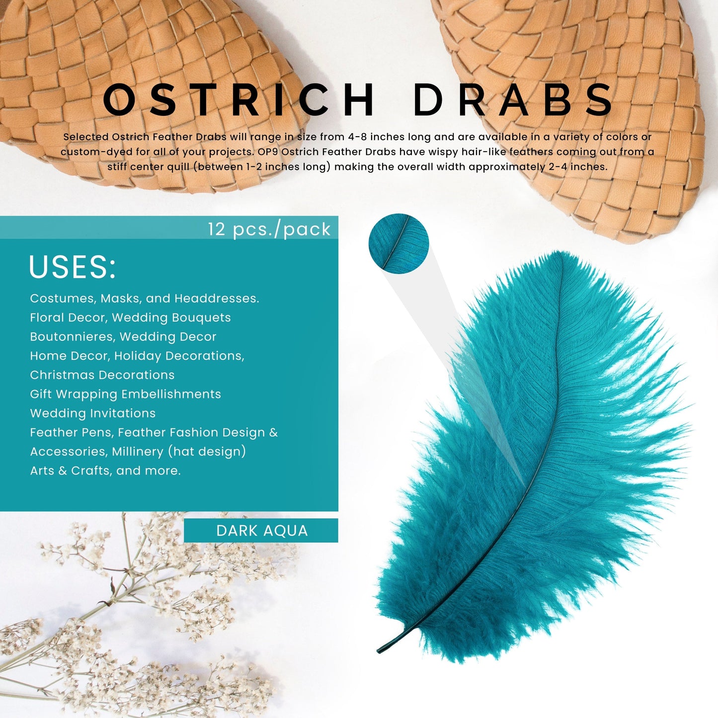 Ostrich Feathers 4-8’’ Drabs - Dark Aqua - Ostrich Feathers