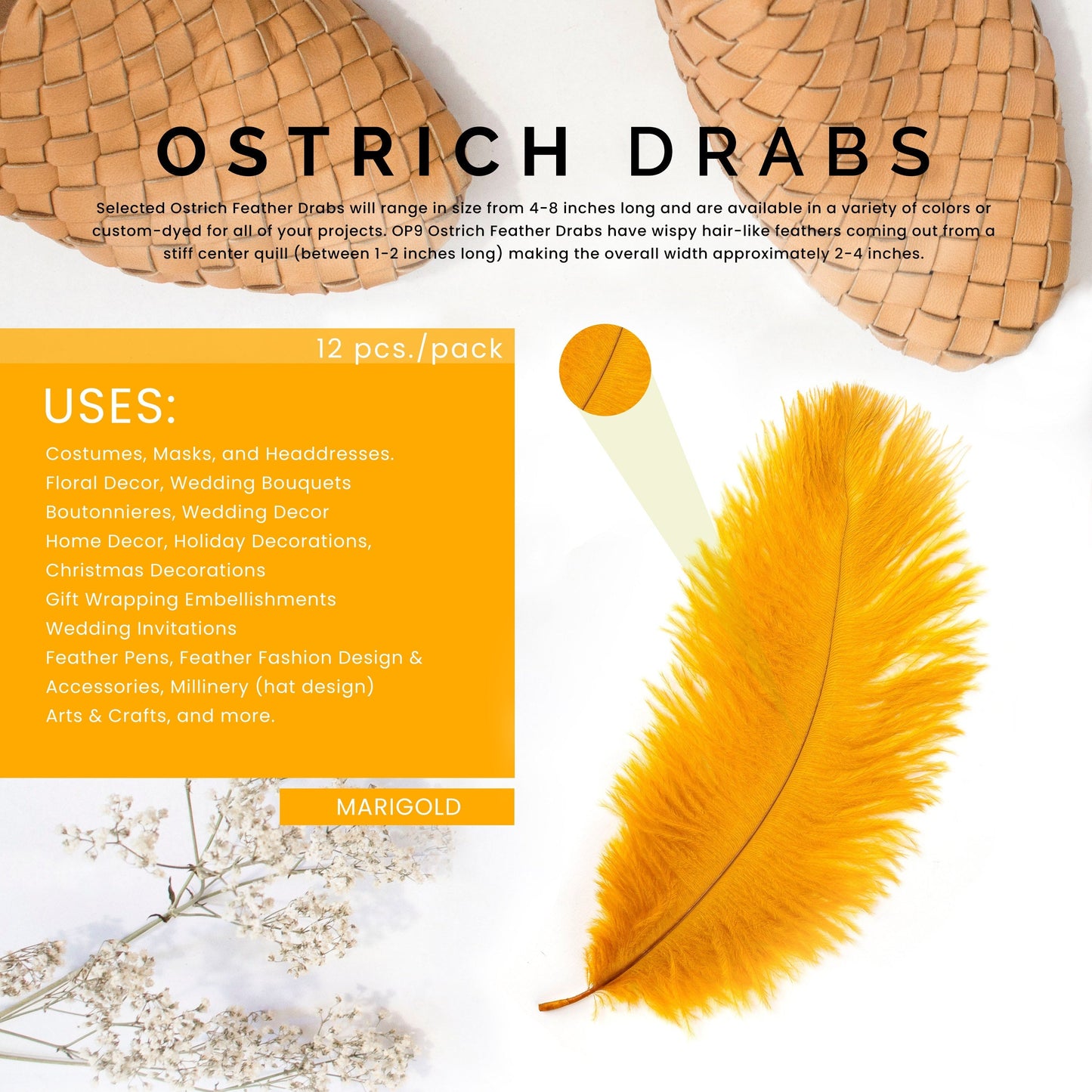 Ostrich Feathers 4-8’’ Drabs - Marigold - Ostrich Feathers