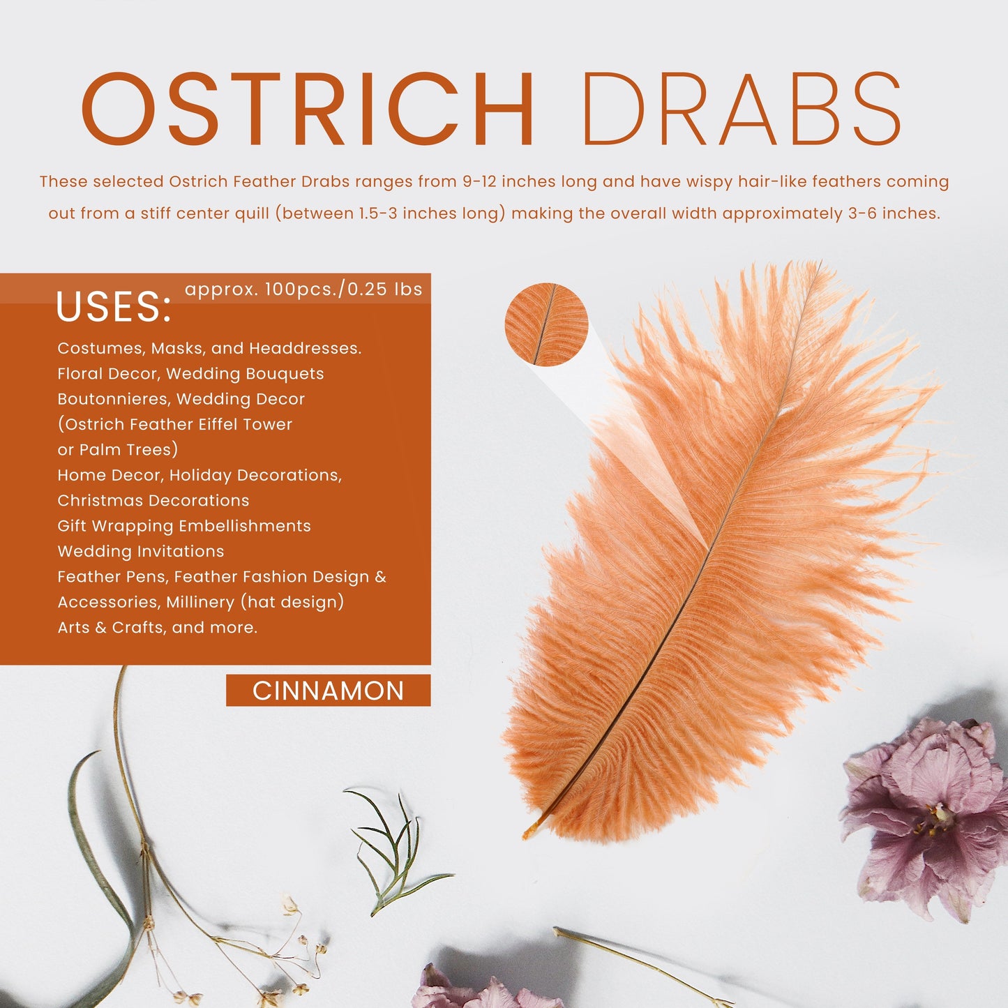 Ostrich Feathers 9-12’’ Drabs - Cinnamon - Ostrich Feathers