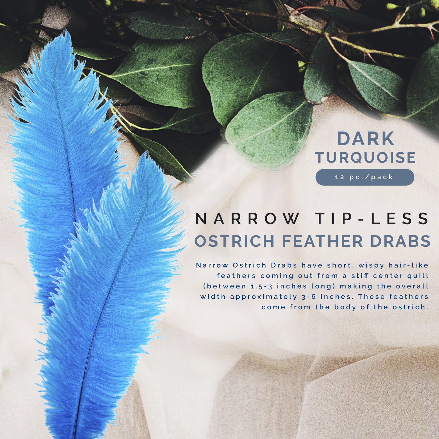 Ostrich Feathers-Narrow Drabs - Dark Turquoise - Feathers