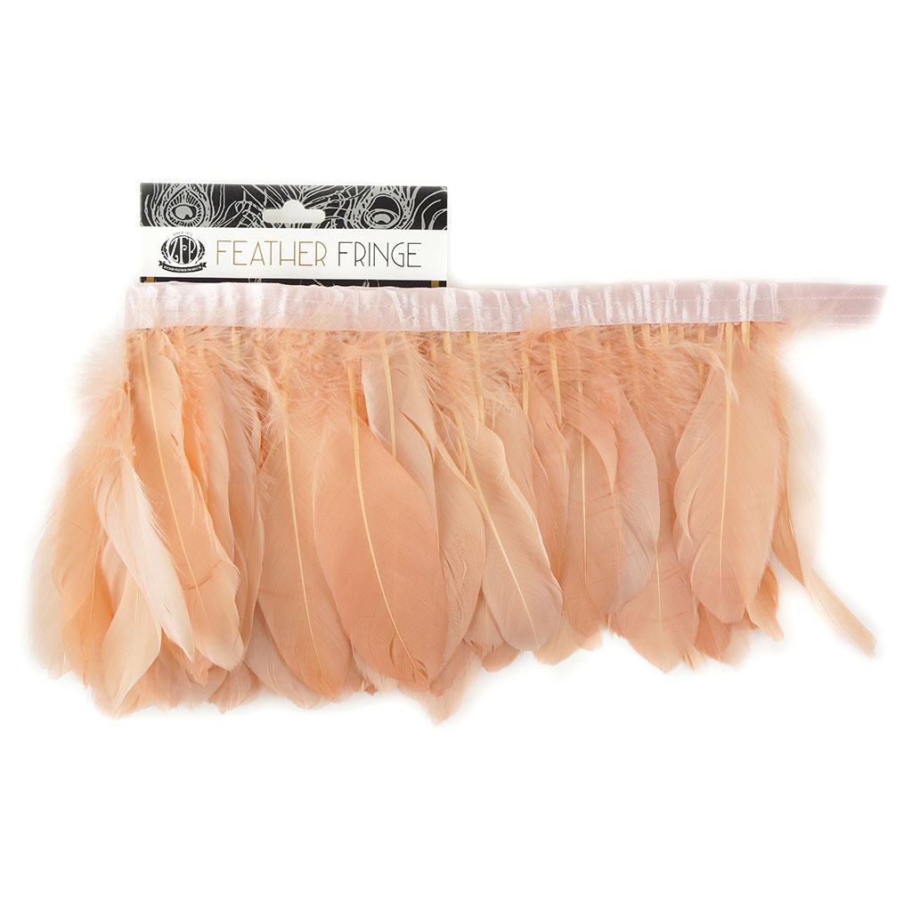 Parried Goose Pallet Feather Fringe - 6’’ - 1yd Apricot Blush - Feathers