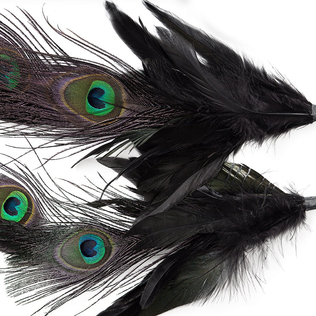 Peacock Pheasant Feather Floral Stem - Black - Feathers