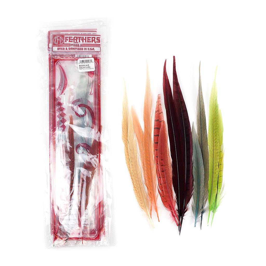 Pheasant Ringneck Tails Dyed - Designer Mix - Feathers