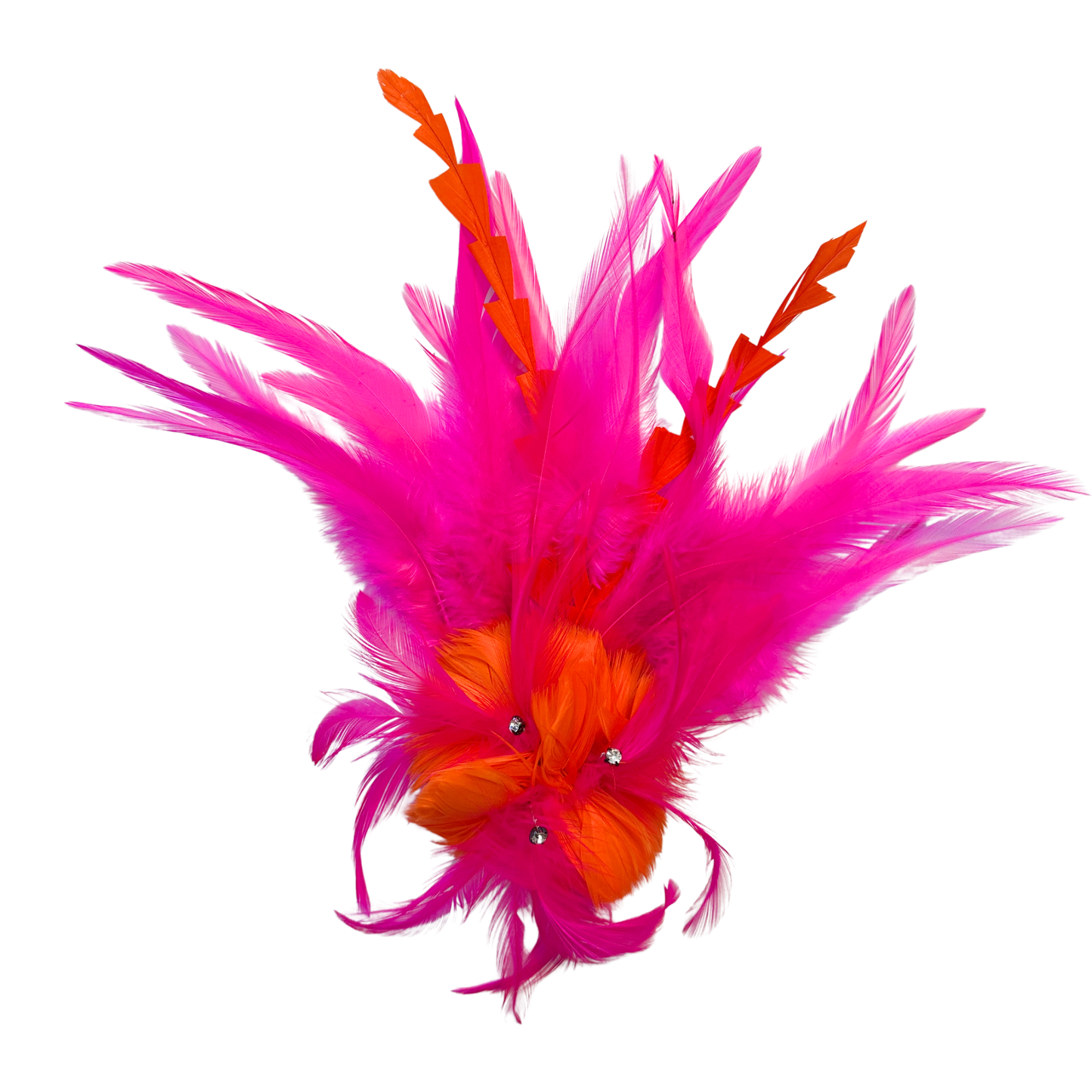 Tropical Feather Flower Clip w/Rooster Saddles 10x8 inch --Shocking Pink/Orange