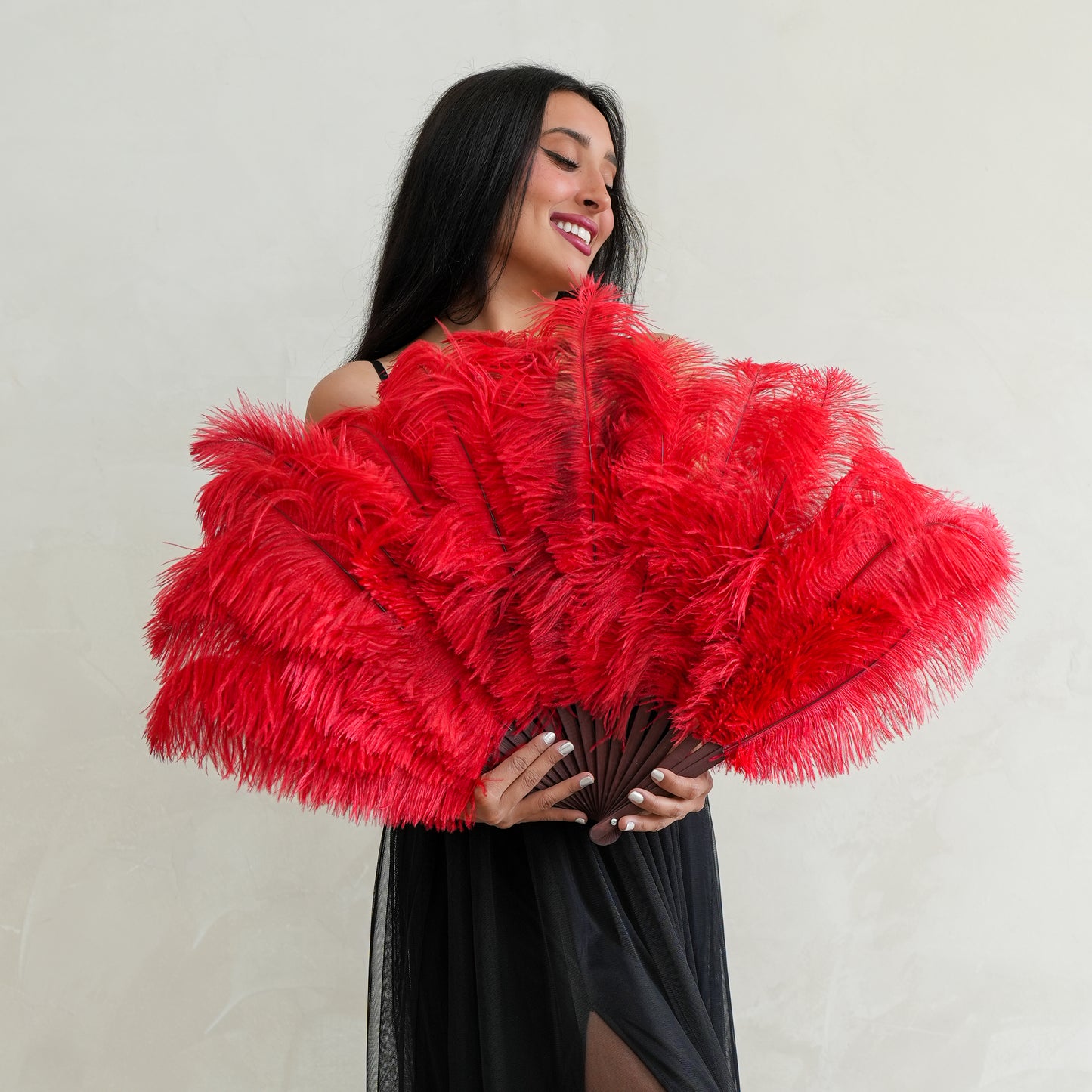 Ostrich Floss Feather Fan - Red