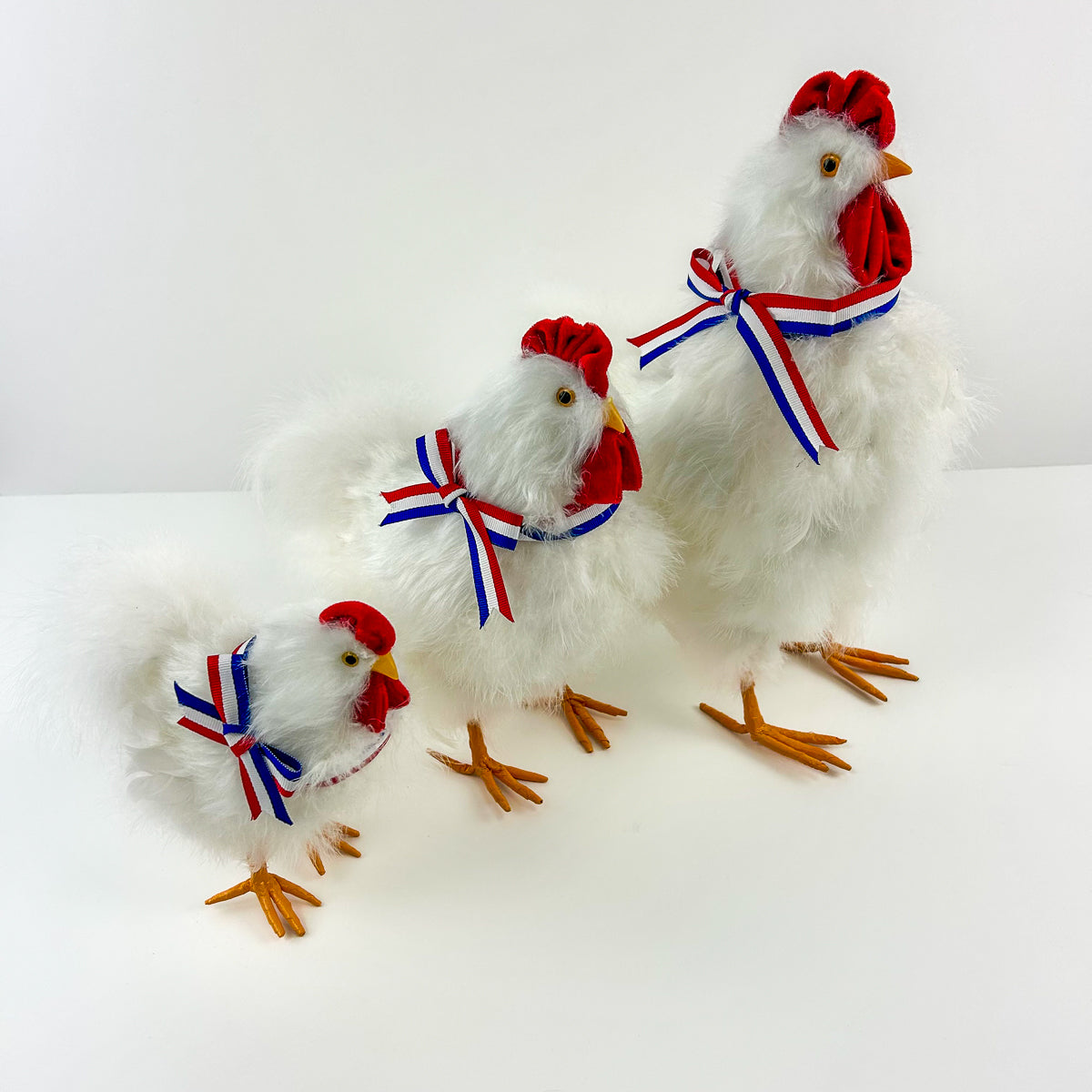 Hen Standing Set 3 pieces 12, 7_5 and 6 inch set --Red/White/Royal