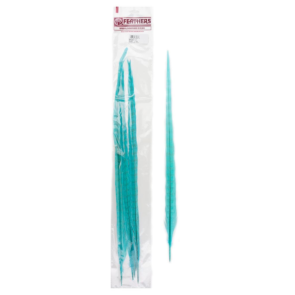 Ringneck Pheasant Tails Bleached & Dyed Lt Turquoise - Feathers