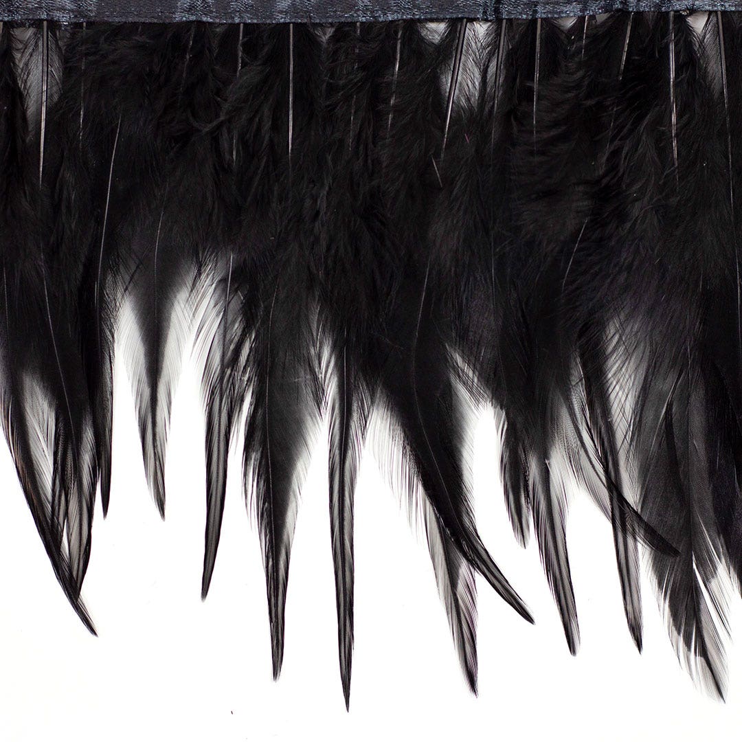 Rooster Saddle Fringe on Bias 6-8’’ x 1 YD-Black - Feathers