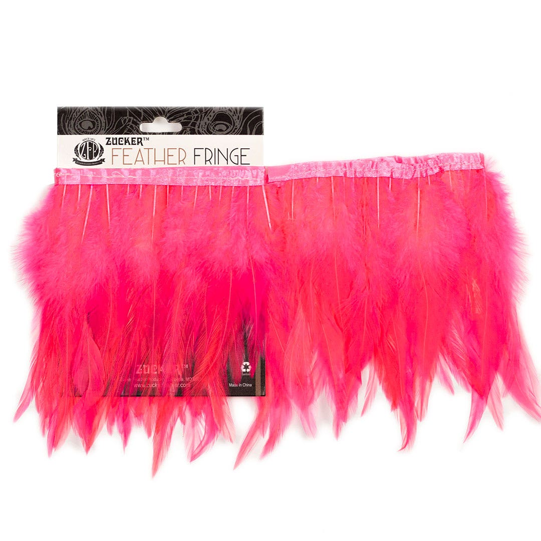 Rooster Saddle Fringe on Bias 6-8’’ x 1 YD-Coral - Feathers