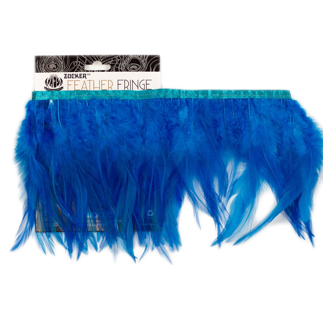 Rooster Saddle Fringe on Bias 6-8’’ x 1 YD-Dark Turquoise - Feathers