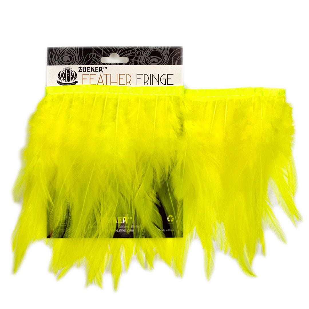 Rooster Saddle Fringe on Bias 6-8’’ x 1 YD-Fluorescent Yellow - Feathers