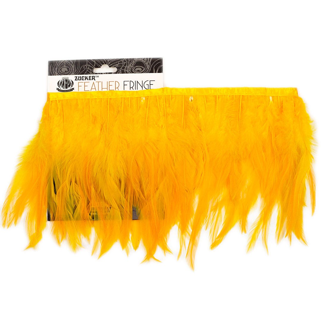 Rooster Saddle Fringe on Bias 6-8’’ x 1 YD-Gold - Feathers